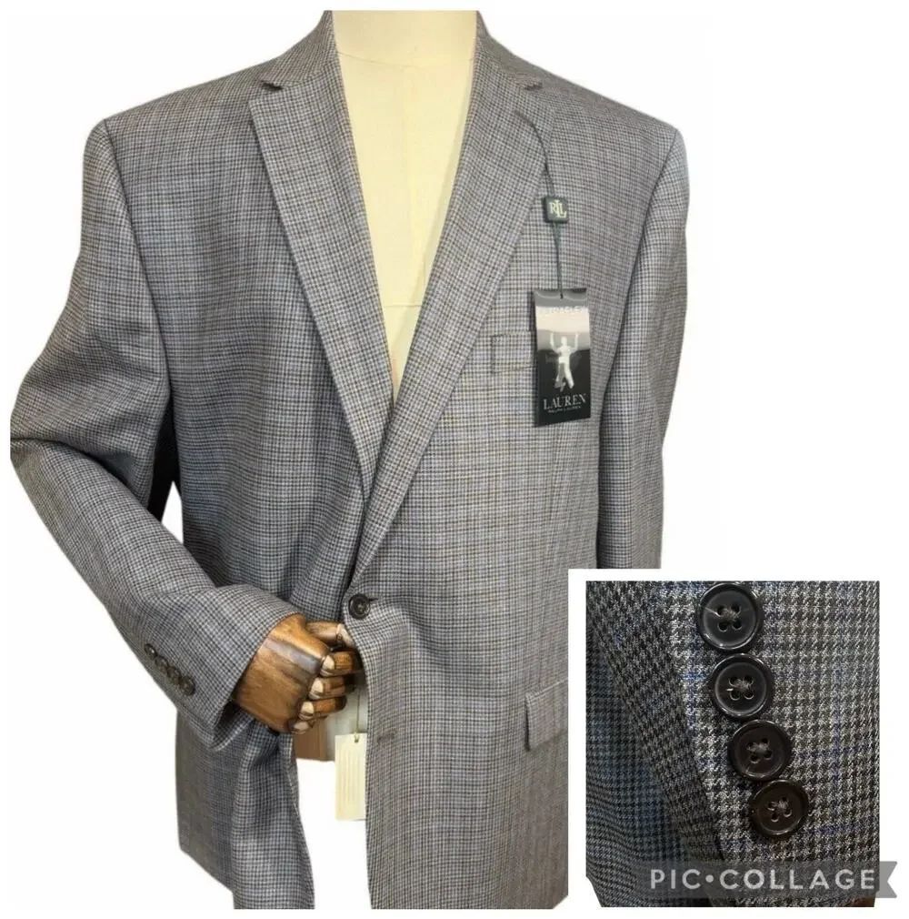 Ralph Lauren Blazer Mens 50R Silk Micro Check UltraFlex Lexington Sport Coat NEW